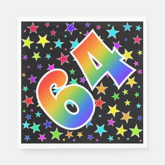 Farbenfrohe Sterne + Regenbogenmuster "64" Event # Serviette (Vorderseite)