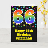 Farbenfrohe Sterne + Regenbogenmuster "66" Geburts Karte (Gelbe Blume)