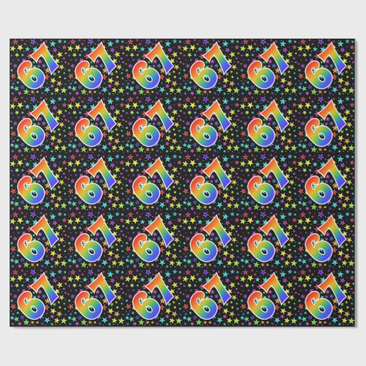 Farbenfrohe Sterne + Regenbogenmuster "67" Event # Geschenkpapier (Flach)