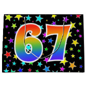 Farbenfrohe Sterne + Regenbogenmuster "67" Event # Große Geschenktüte (Vorderseite)