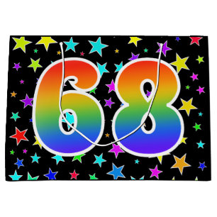Farbenfrohe Sterne + Regenbogenmuster "68" Event # Große Geschenktüte