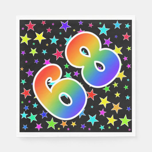Farbenfrohe Sterne + Regenbogenmuster "68" Event # Serviette (Vorderseite)