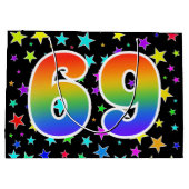 Farbenfrohe Sterne + Regenbogenmuster "69" Event # Große Geschenktüte (Rückseite)