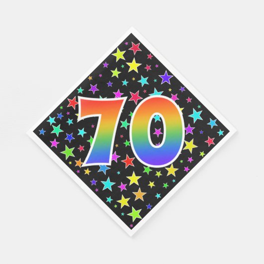 Farbenfrohe Sterne + Regenbogenmuster "70" Event # Serviette (Ecke)