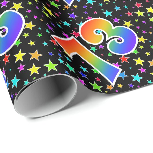 Farbenfrohe Sterne + Regenbogenmuster "73" Event # Geschenkpapier (Rolleneckpunkt)