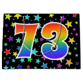 Farbenfrohe Sterne + Regenbogenmuster "73" Event # Große Geschenktüte (Vorderseite)