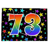 Farbenfrohe Sterne + Regenbogenmuster "73" Event # Große Geschenktüte (Rückseite)