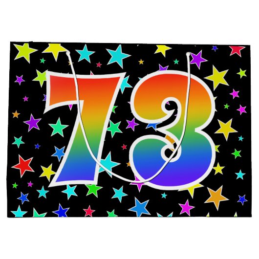 Farbenfrohe Sterne + Regenbogenmuster "73" Event # Große Geschenktüte (Rückseite)