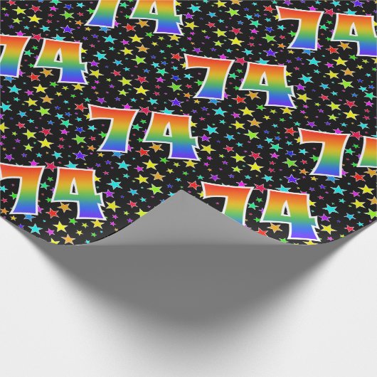 Farbenfrohe Sterne + Regenbogenmuster "74" Event # Geschenkpapier (Ecke)