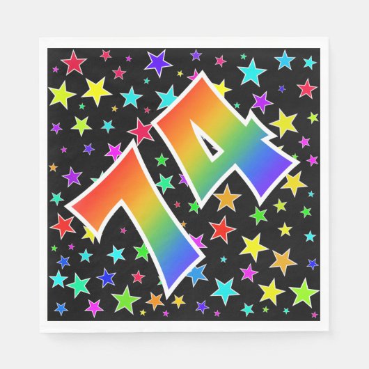 Farbenfrohe Sterne + Regenbogenmuster "74" Event # Serviette (Vorderseite)