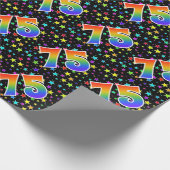 Farbenfrohe Sterne + Regenbogenmuster "75" Event # Geschenkpapier (Ecke)