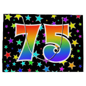 Farbenfrohe Sterne + Regenbogenmuster "75" Event # Große Geschenktüte (Rückseite)