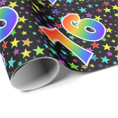 Farbenfrohe Sterne + Regenbogenmuster "76" Event # Geschenkpapier (Rolleneckpunkt)