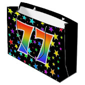 Farbenfrohe Sterne + Regenbogenmuster "77" Event # Große Geschenktüte (Rückseite Schrägansicht)