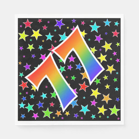 Farbenfrohe Sterne + Regenbogenmuster "77" Event # Serviette (Vorderseite)