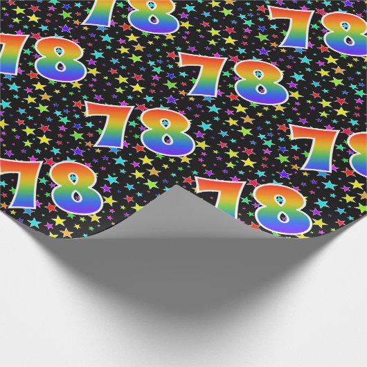 Farbenfrohe Sterne + Regenbogenmuster "78" Event # Geschenkpapier (Ecke)