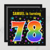 Farbenfrohe Sterne + Regenbogenmuster "78" Geburts Einladung (Vorne/Hinten)