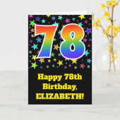 Farbenfrohe Sterne + Regenbogenmuster "78" Geburts Karte (Gelbe Blume)