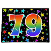 Farbenfrohe Sterne + Regenbogenmuster "79" Event # Große Geschenktüte (Vorderseite)