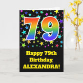 Farbenfrohe Sterne + Regenbogenmuster "79" Geburts Karte (Gelbe Blume)