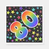 Farbenfrohe Sterne + Regenbogenmuster "80" Event # Serviette (Vorderseite)