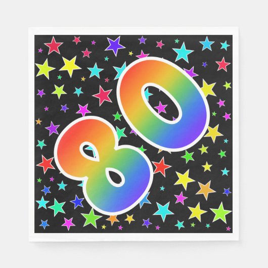 Farbenfrohe Sterne + Regenbogenmuster "80" Event # Serviette (Vorderseite)