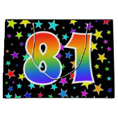 Farbenfrohe Sterne + Regenbogenmuster "81" Event # Große Geschenktüte (Vorderseite)