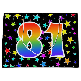 Farbenfrohe Sterne + Regenbogenmuster "81" Event # Große Geschenktüte