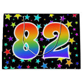 Farbenfrohe Sterne + Regenbogenmuster "82" Event # Große Geschenktüte (Vorderseite)