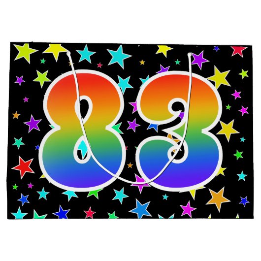 Farbenfrohe Sterne + Regenbogenmuster "83" Event # Große Geschenktüte (Rückseite)