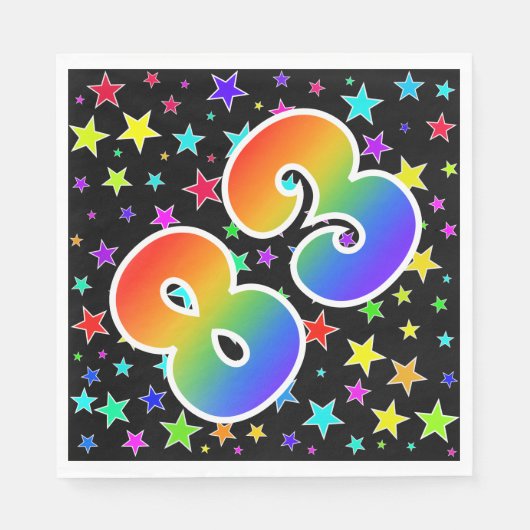 Farbenfrohe Sterne + Regenbogenmuster "83" Event # Serviette (Vorderseite)