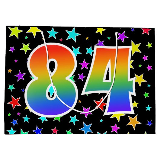 Farbenfrohe Sterne + Regenbogenmuster "84" Event # Große Geschenktüte (Rückseite)