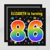 Farbenfrohe Sterne + Regenbogenmuster "86" Geburts Einladung (Vorne/Hinten)