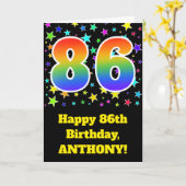 Farbenfrohe Sterne + Regenbogenmuster "86" Geburts Karte (Gelbe Blume)