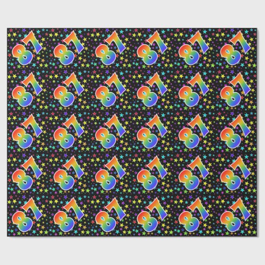 Farbenfrohe Sterne + Regenbogenmuster "87" Event # Geschenkpapier (Flach)