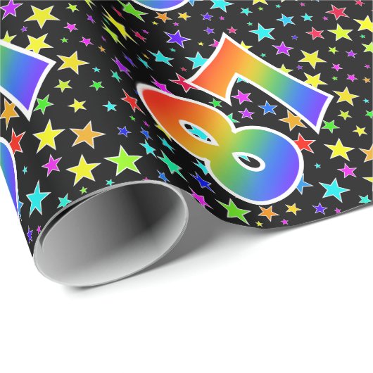 Farbenfrohe Sterne + Regenbogenmuster "87" Event # Geschenkpapier (Rolleneckpunkt)