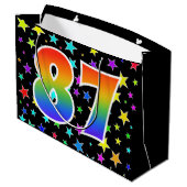 Farbenfrohe Sterne + Regenbogenmuster "87" Event # Große Geschenktüte (Rückseite Schrägansicht)