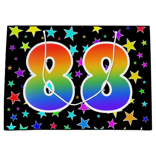 Farbenfrohe Sterne + Regenbogenmuster "88" Event # Große Geschenktüte (Vorderseite)