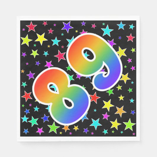 Farbenfrohe Sterne + Regenbogenmuster "89" Event # Serviette (Vorderseite)