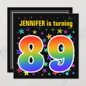Farbenfrohe Sterne + Regenbogenmuster "89" Geburts Einladung (Vorne/Hinten)
