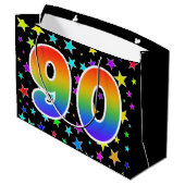 Farbenfrohe Sterne + Regenbogenmuster "90" Event # Große Geschenktüte (Rückseite Schrägansicht)