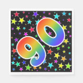 Farbenfrohe Sterne + Regenbogenmuster "90" Event # Serviette (Vorderseite)