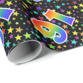 Farbenfrohe Sterne + Regenbogenmuster "91" Event # Geschenkpapier (Rolleneckpunkt)