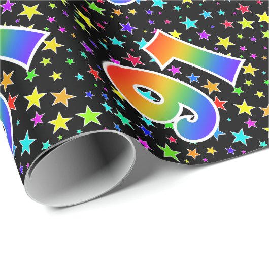 Farbenfrohe Sterne + Regenbogenmuster "91" Event # Geschenkpapier (Rolleneckpunkt)