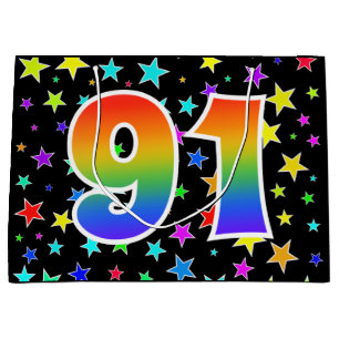 Farbenfrohe Sterne + Regenbogenmuster "91" Event # Große Geschenktüte