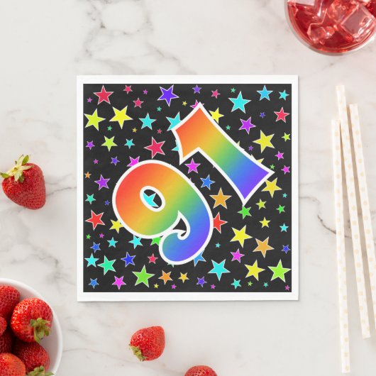 Farbenfrohe Sterne + Regenbogenmuster "91" Event # Serviette (Beispiel)