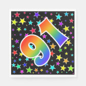 Farbenfrohe Sterne + Regenbogenmuster "91" Event # Serviette (Vorderseite)