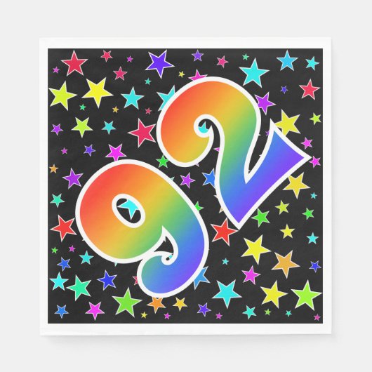 Farbenfrohe Sterne + Regenbogenmuster "92" Event # Serviette (Vorderseite)
