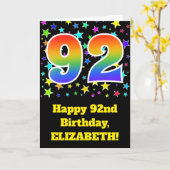 Farbenfrohe Sterne + Regenbogenmuster "92" Geburts Karte (Gelbe Blume)