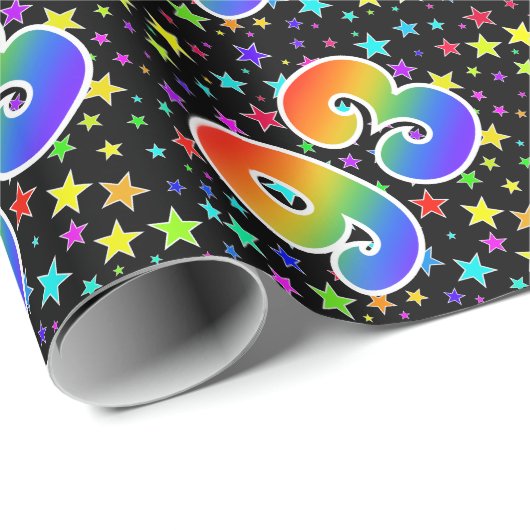Farbenfrohe Sterne + Regenbogenmuster "93" Event # Geschenkpapier (Rolleneckpunkt)
